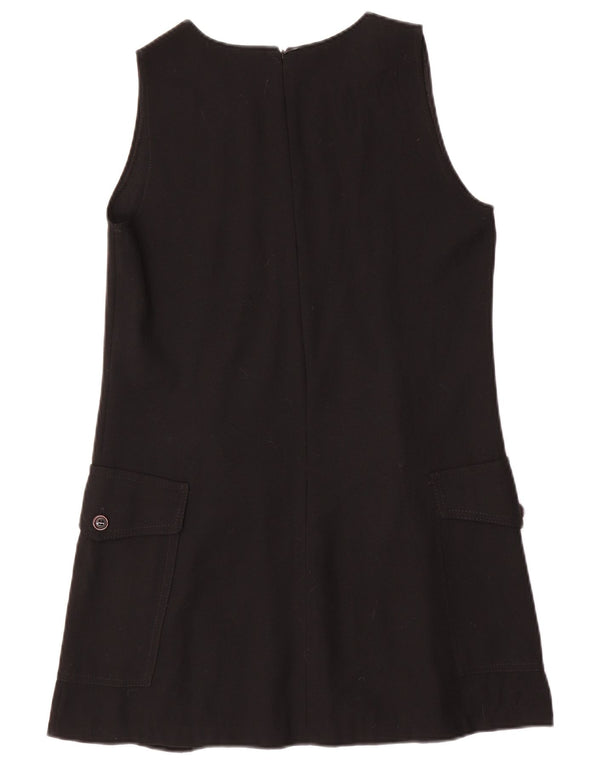 Abito a trapezio senza maniche vintage da donna UK 12 lana nera media