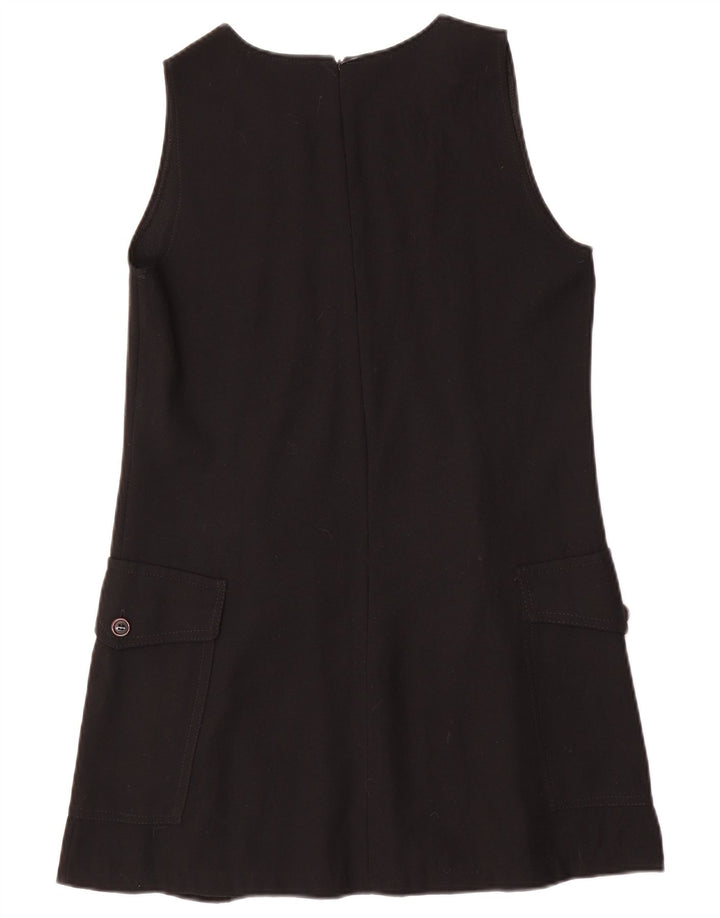 Abito a trapezio senza maniche vintage da donna UK 12 lana nera media