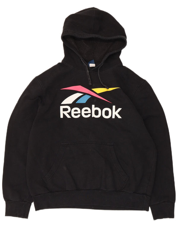 Felpa con cappuccio grafica da donna Reebok UK 16 grande cotone nero