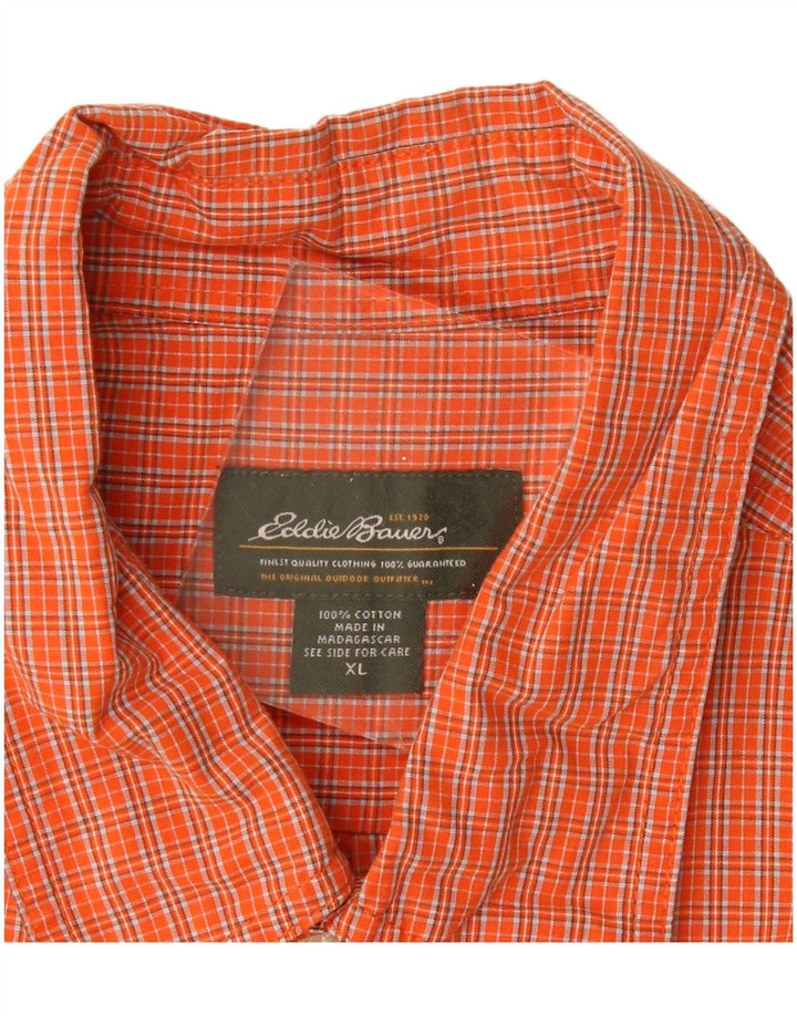 EDDIE BAUER Camicia a maniche corte da uomo XL in cotone a quadri arancione