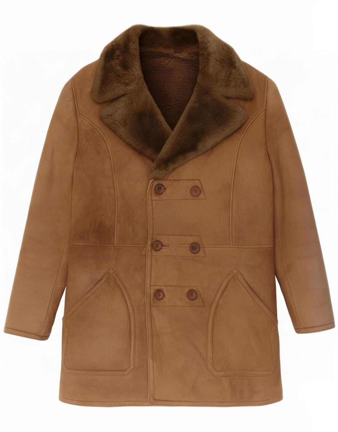 Cappotto doppiopetto in shearling vintage da uomo UK 40 grande marrone