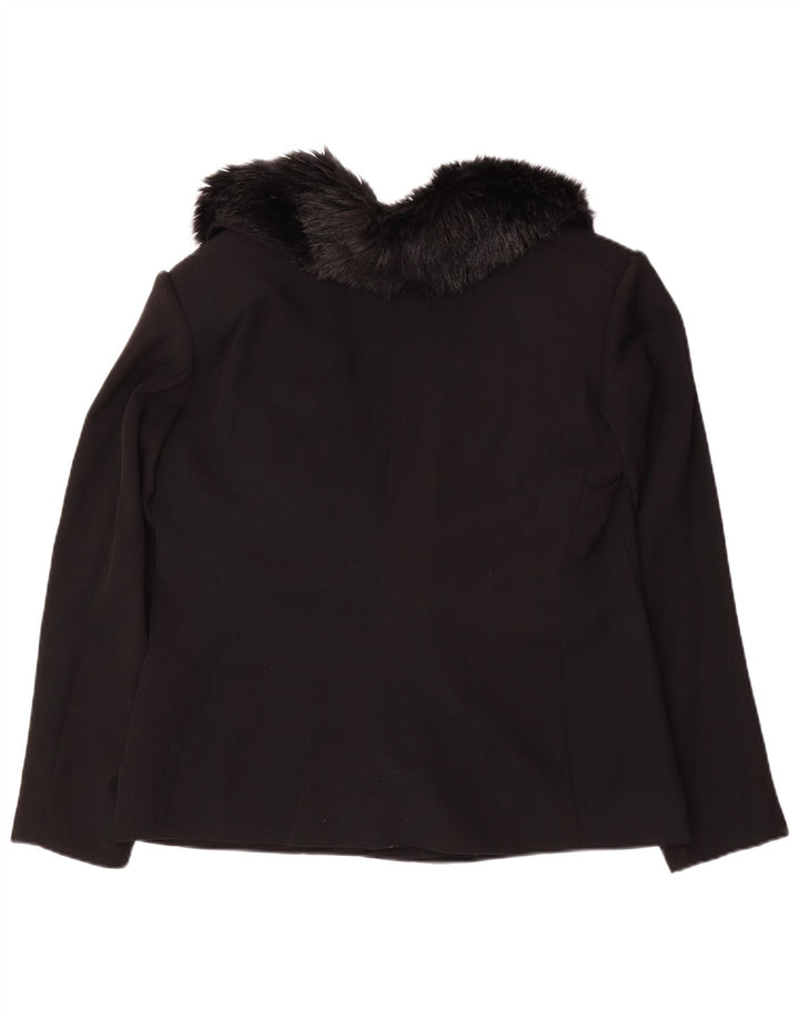 LUCIANO SOPRANI Giacca blazer a 3 bottoni da donna UK 16 grande nera