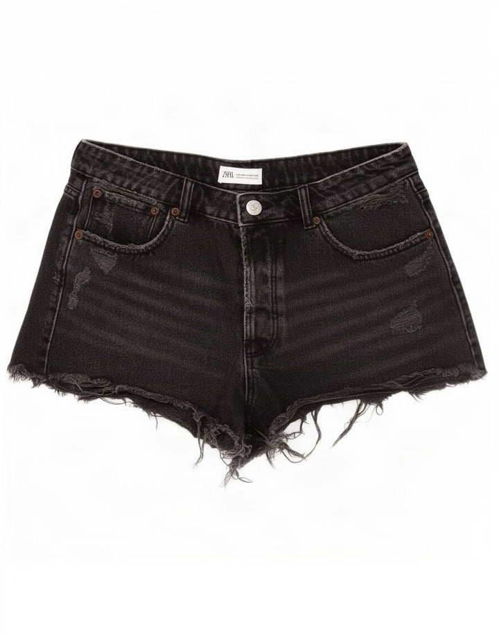 Pantaloncini di jeans invecchiati Zara da donna EU 40 medi W30 neri