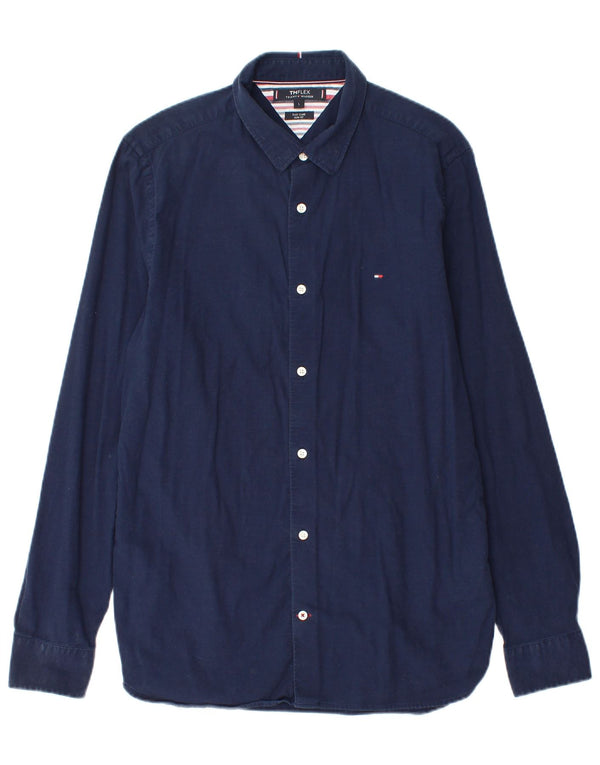 Tommy Hilfiger Camicia da uomo slim fit Easy Care di grandi dimensioni in cotone blu navy