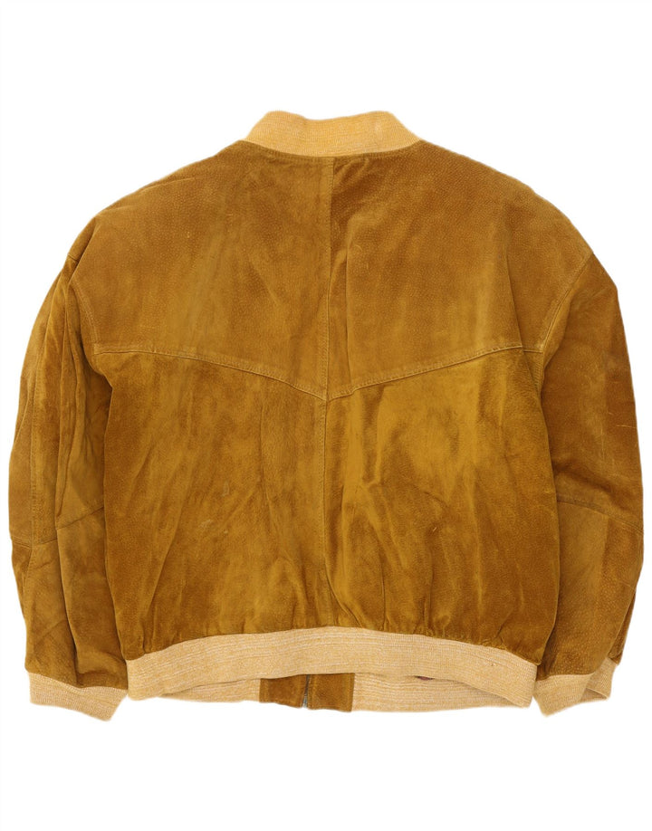 Giubbotto bomber oversize in pelle scamosciata vintage da donna IT 46 grande in pelle marrone