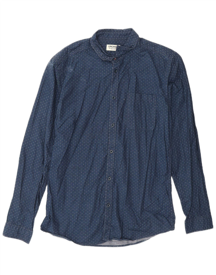 JACK & JONES Camicia da uomo grande in cotone maculato blu navy