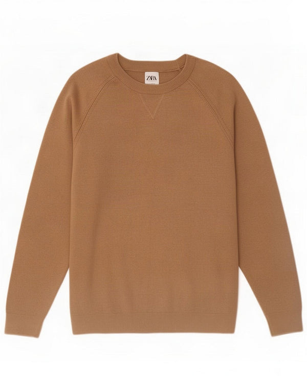 Zara Maglione girocollo da uomo XL in cotone marrone