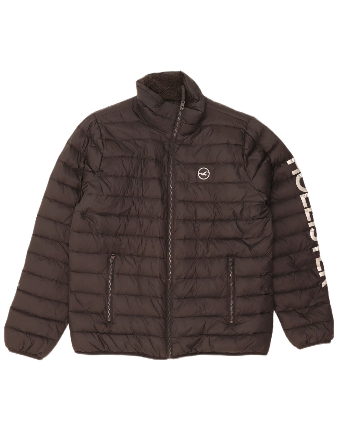 Giacca imbottita grafica da uomo Hollister UK 40 grande nera