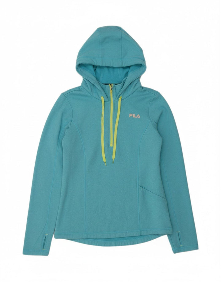 FILA Womens Zip Neck Hoodie Jumper UK 14 Medium Blue Polyester