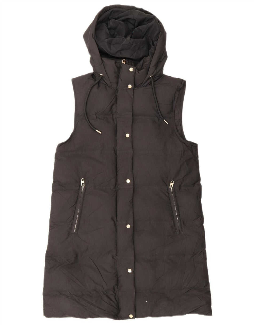 Cappotto imbottito senza maniche con cappuccio da donna Zara UK 14 poliestere nero medio