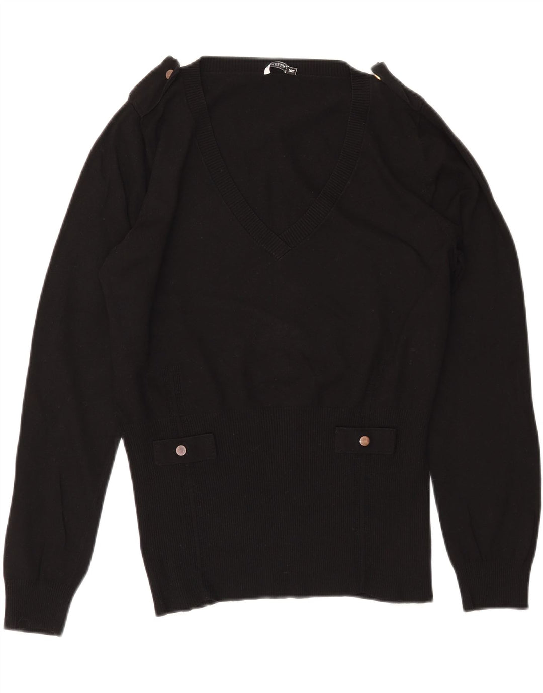 MARELLA Maglione militare da donna con scollo a V UK 20 2XL Viscosa nera