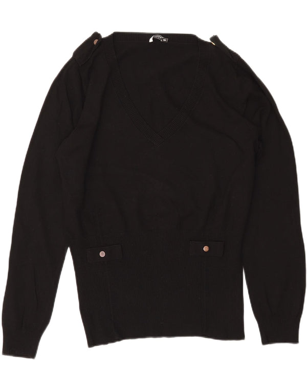 MARELLA Maglione militare da donna con scollo a V UK 20 2XL Viscosa nera