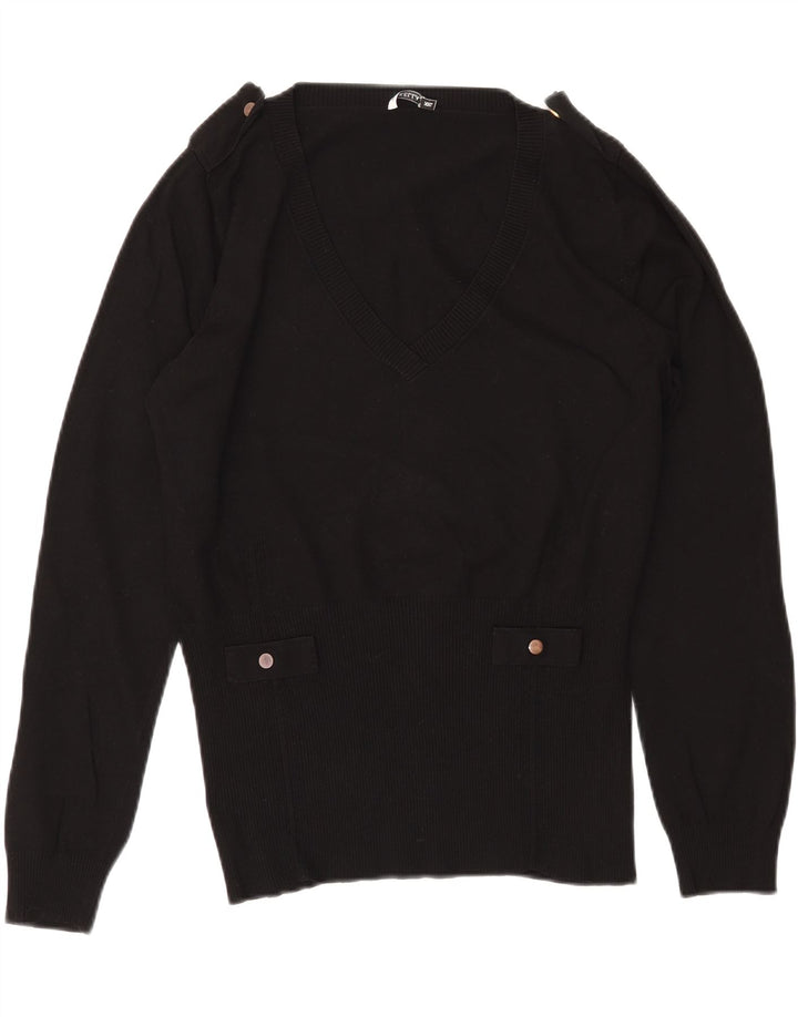 MARELLA Maglione militare da donna con scollo a V UK 20 2XL Viscosa nera