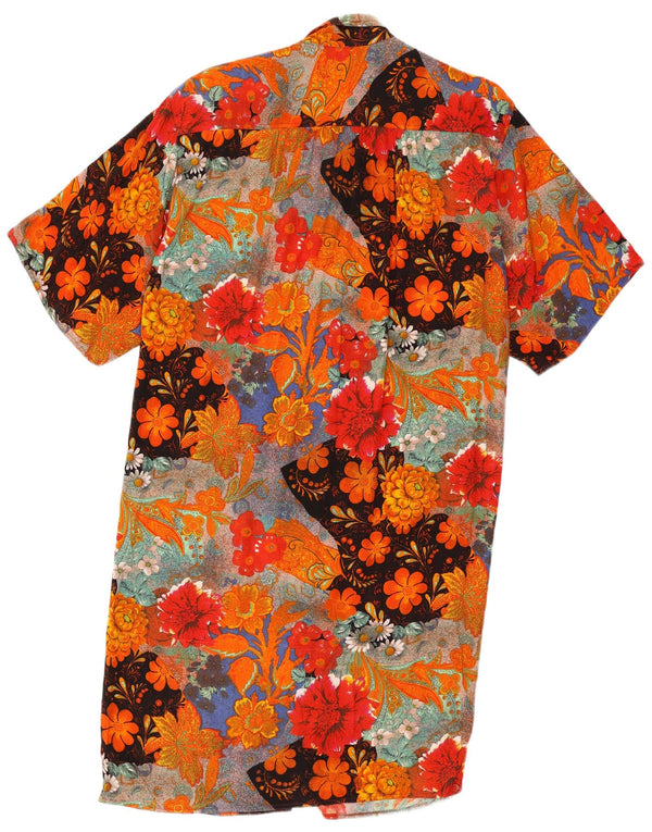 Abito camicia vintage da donna a maniche corte UK 14 floreale multicolore medio