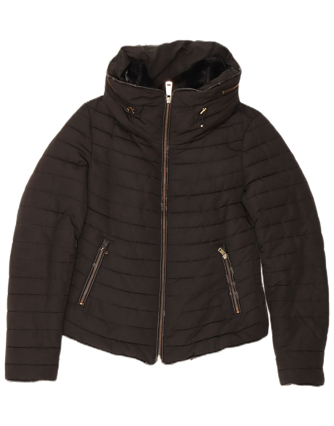 Giacca imbottita con cappuccio da donna Zara UK 10 piccola poliestere nero