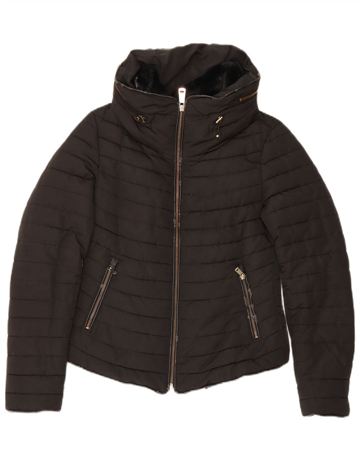 Giacca imbottita con cappuccio da donna Zara UK 10 piccola poliestere nero