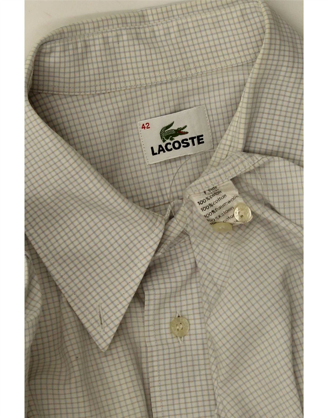 Camicia a maniche corte da uomo Lacoste taglia 42 in cotone a quadri bianchi grandi