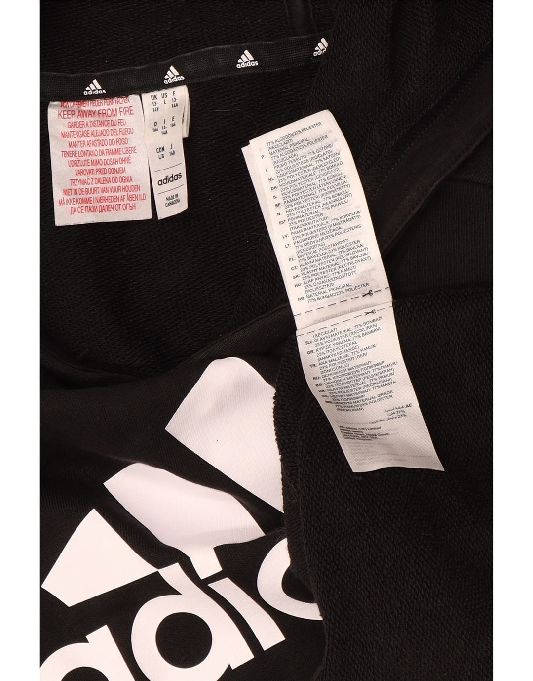 Felpa con cappuccio grafica ADIDAS per ragazzi 13-14 anni in cotone nero