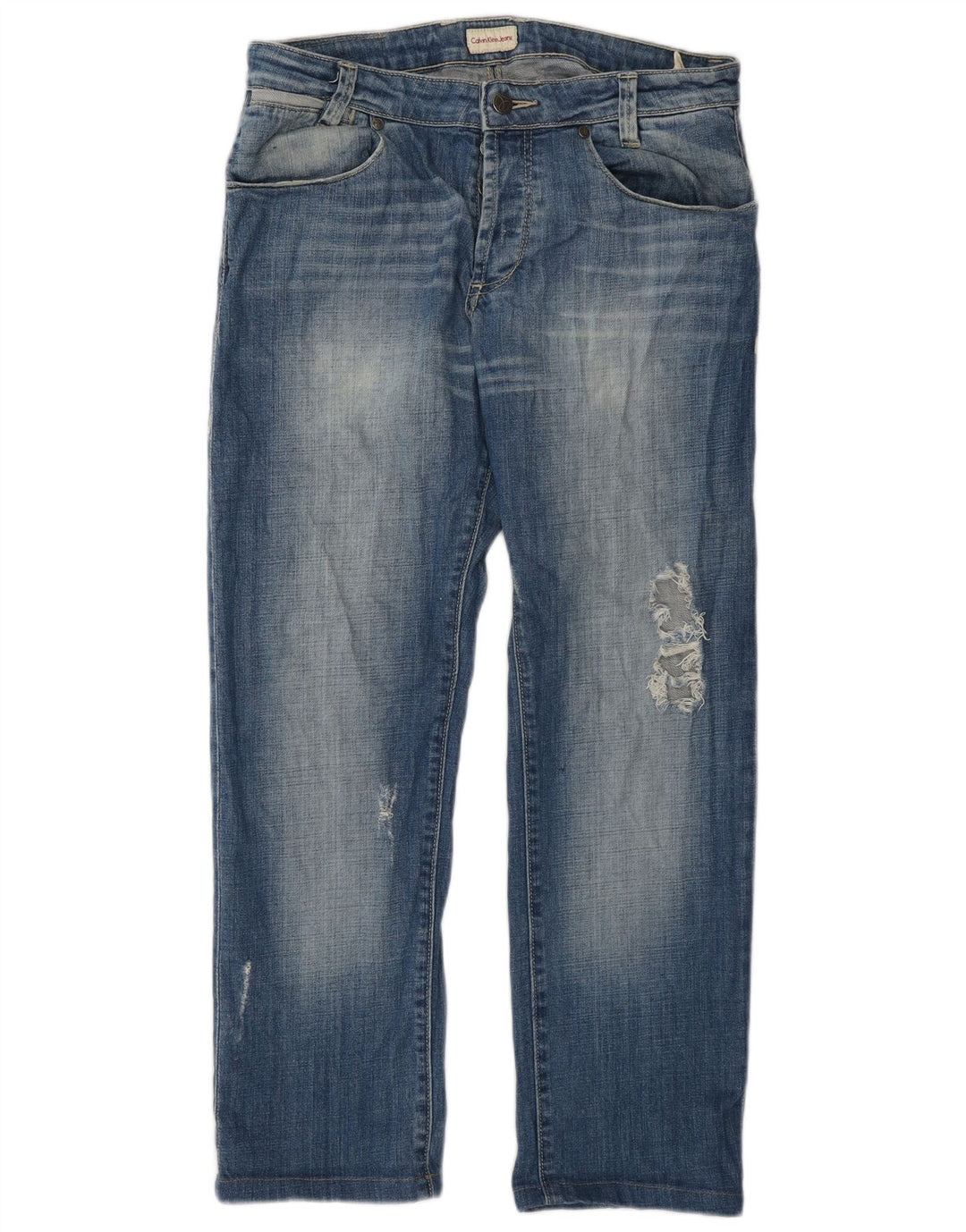 Jeans dritti invecchiati da uomo Calvin Klein W32 L28 cotone blu