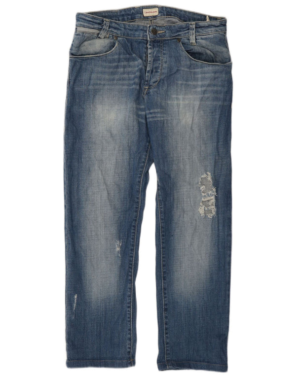 Jeans dritti invecchiati da uomo Calvin Klein W32 L28 cotone blu