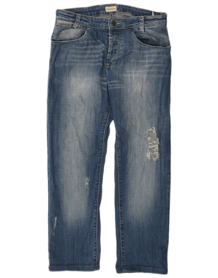 Jeans dritti invecchiati da uomo Calvin Klein W32 L28 cotone blu