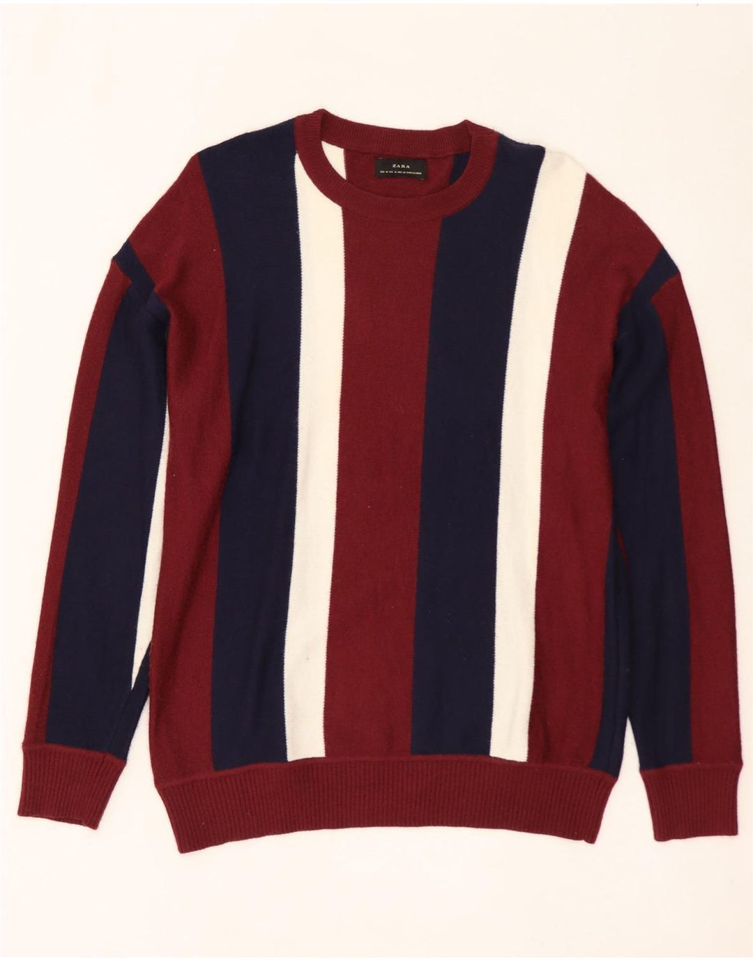 Maglione ZARA da uomo girocollo in nylon a righe bordeaux medio