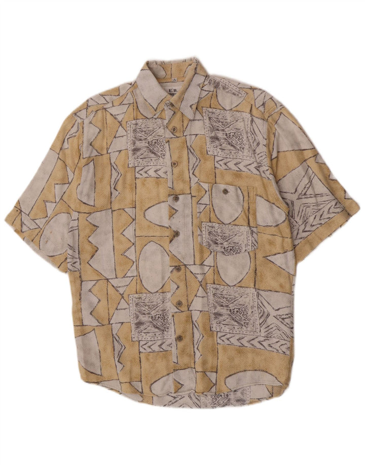 E.B. Camicia da uomo a maniche corte Company Taglia 37/38 Piccola geometrica beige