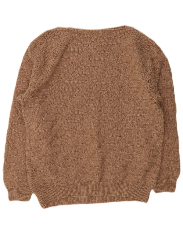 Maglione maglione vintage da donna con scollo a barca UK 14 grande marrone