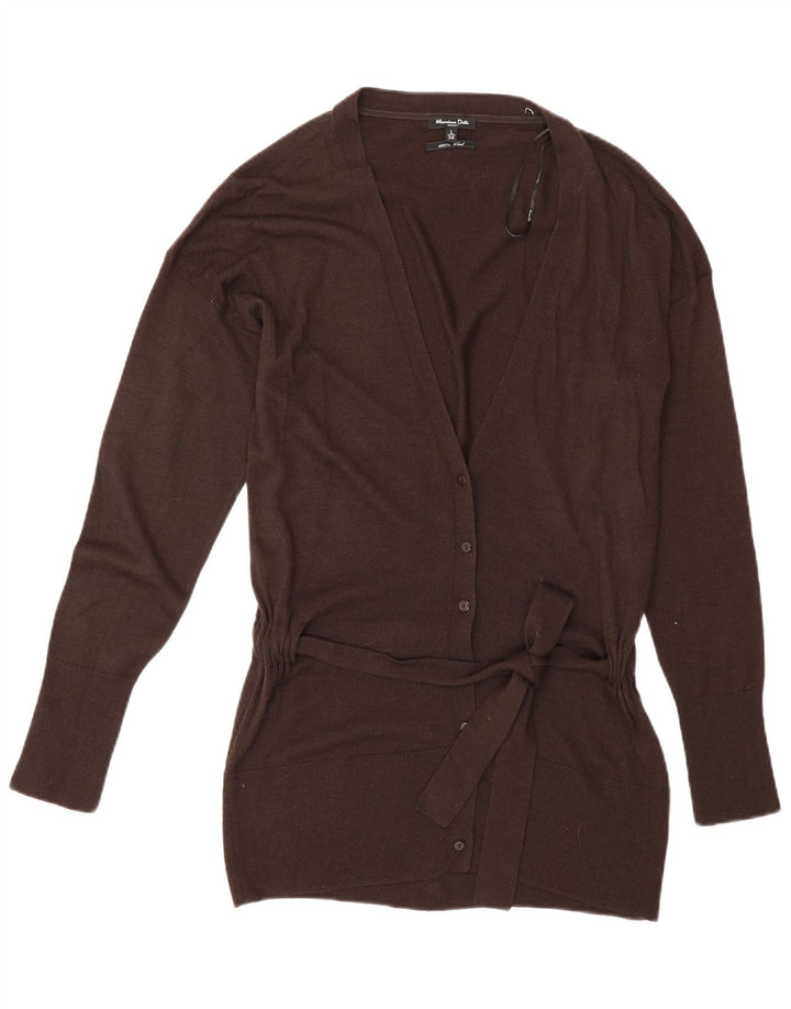 Massimo Dutti Maglione cardigan lungo da donna UK 14 Large Marrone Lana