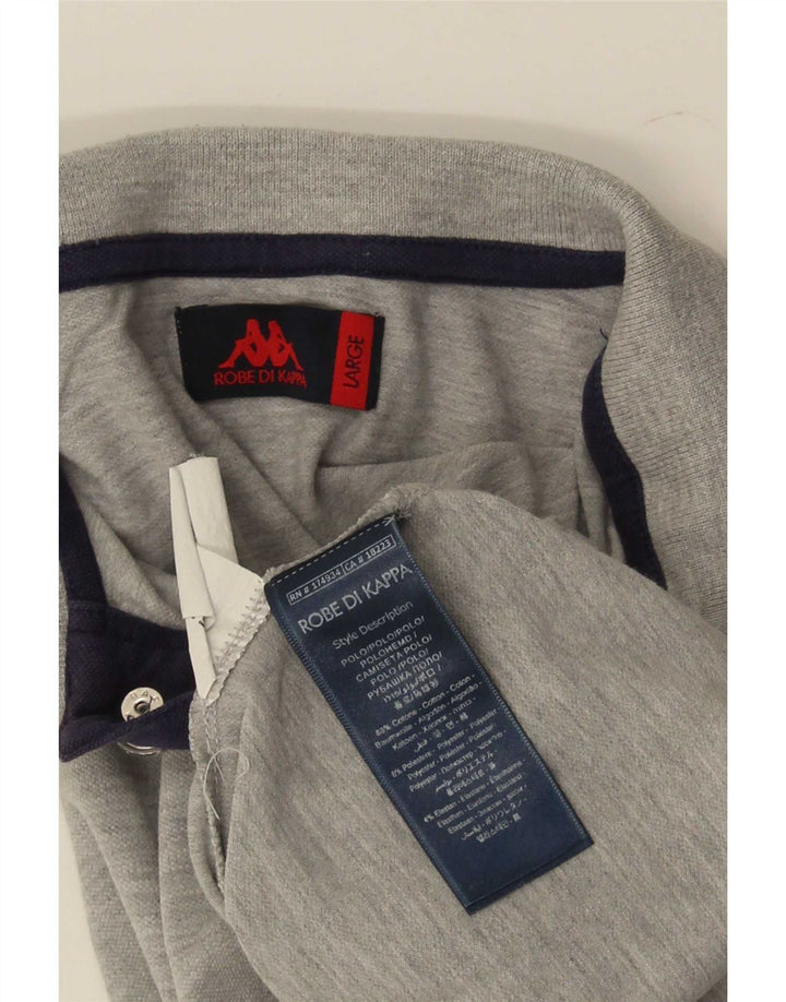 Polo Kappa da uomo grande in cotone color block grigio