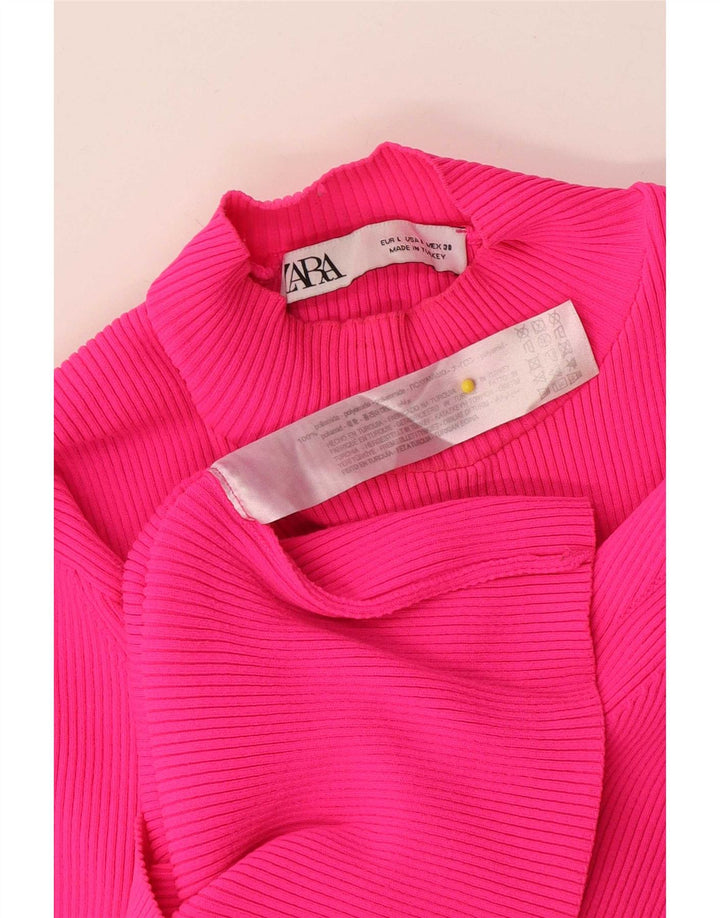 Top corto da donna Zara a maniche lunghe UK 14 grande rosa poliammide