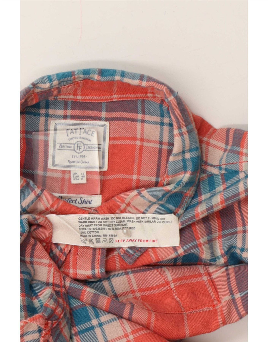 Camicia in flanella da donna Fat Face UK 12 Cotone scozzese rosso medio