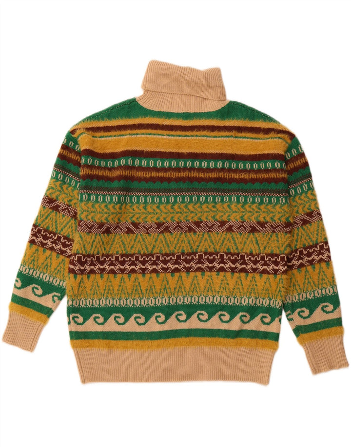 Maglione maglione collo alto da uomo VINTAGE grande Fair Isle multicolore