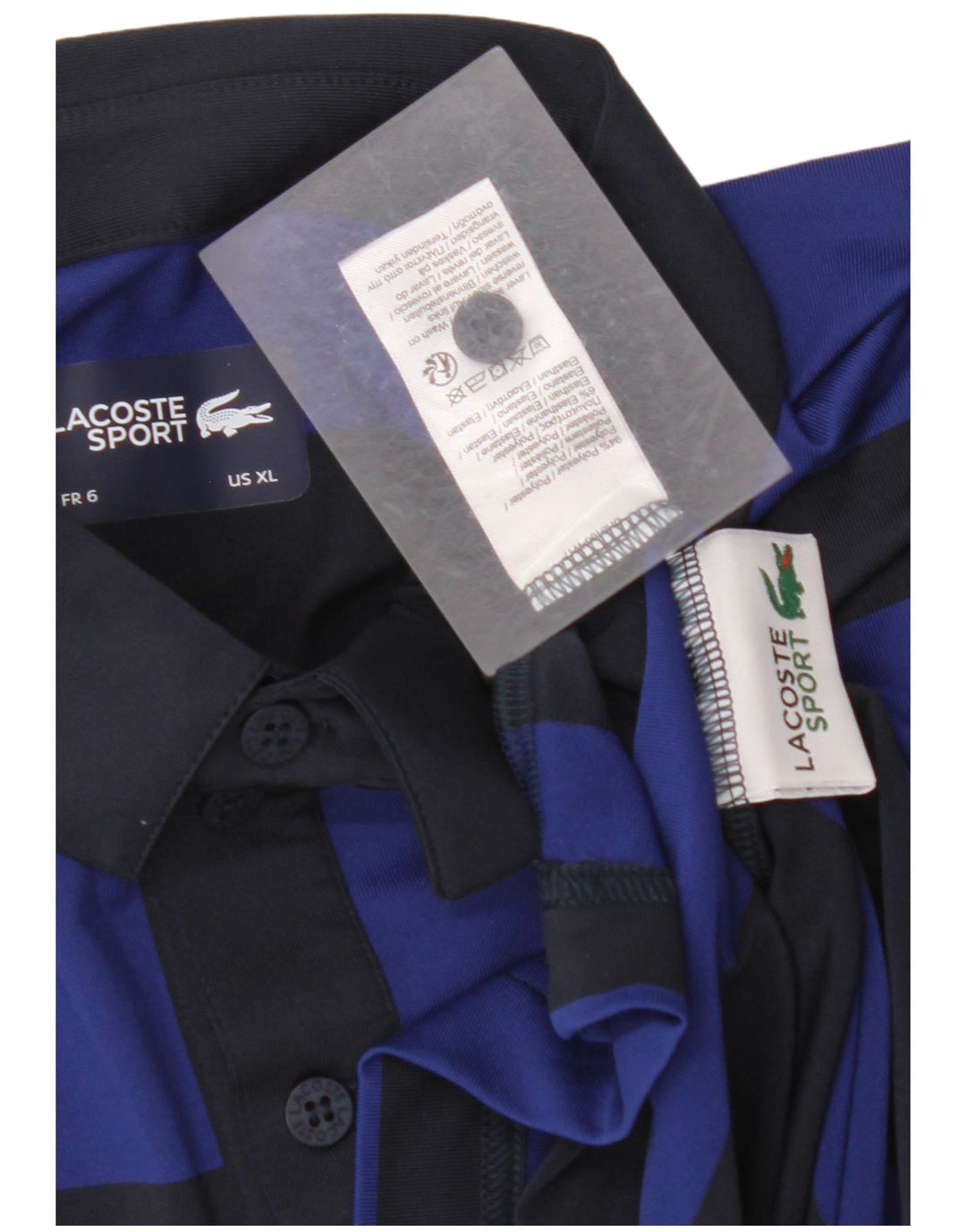 Polo da uomo LACOSTE taglia 6 XL poliestere a righe blu navy