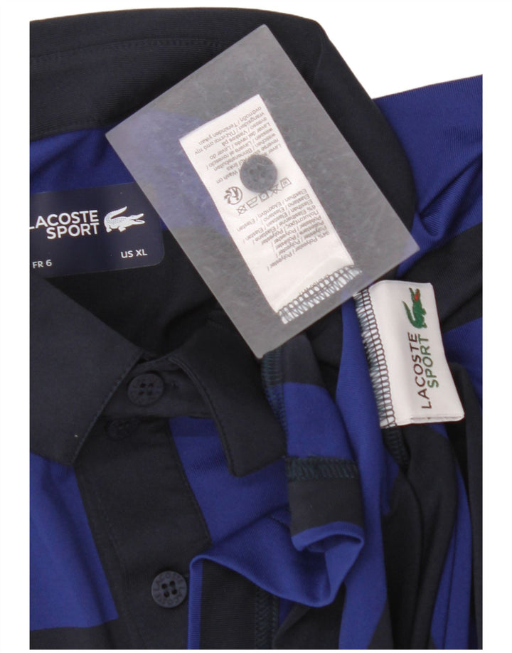 Polo da uomo LACOSTE taglia 6 XL poliestere a righe blu navy
