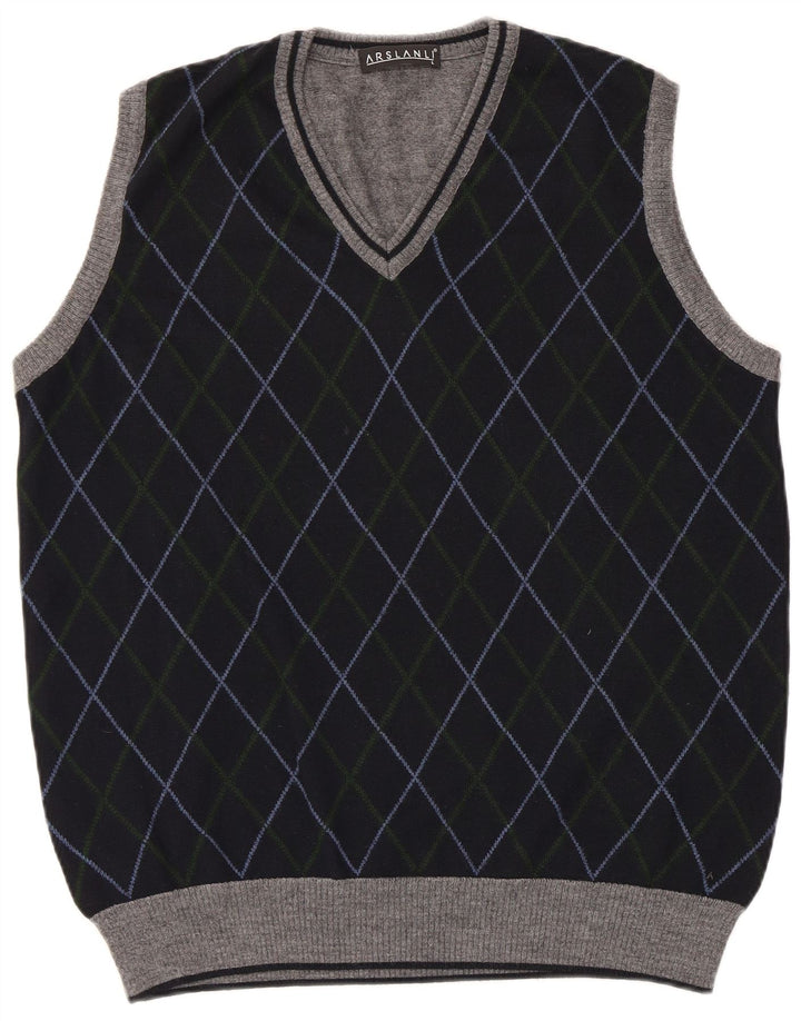 Canotta da uomo Arslanli Canotta grande blu navy a rombi/lana diamante