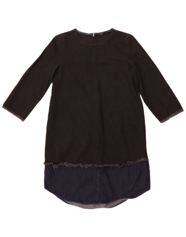 ZARA Womens 3/4 Sleeve Denim Dress UK 10 Small Black Colourblock
