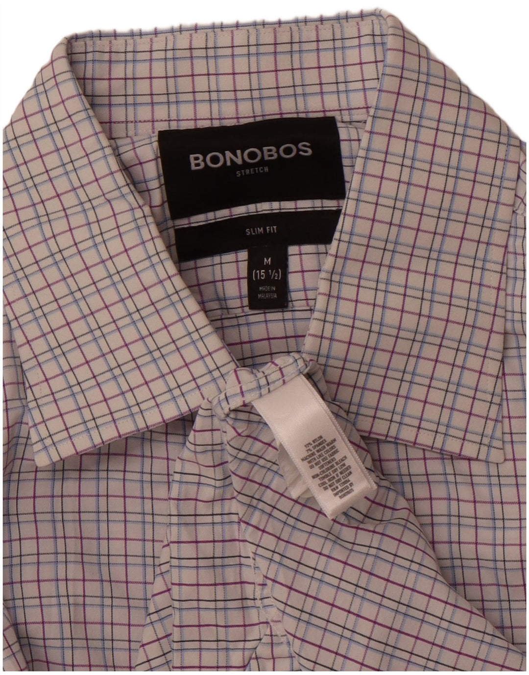 BONOBOS Camicia da uomo slim fit taglia 15 1/2 nylon a quadri rosa medio