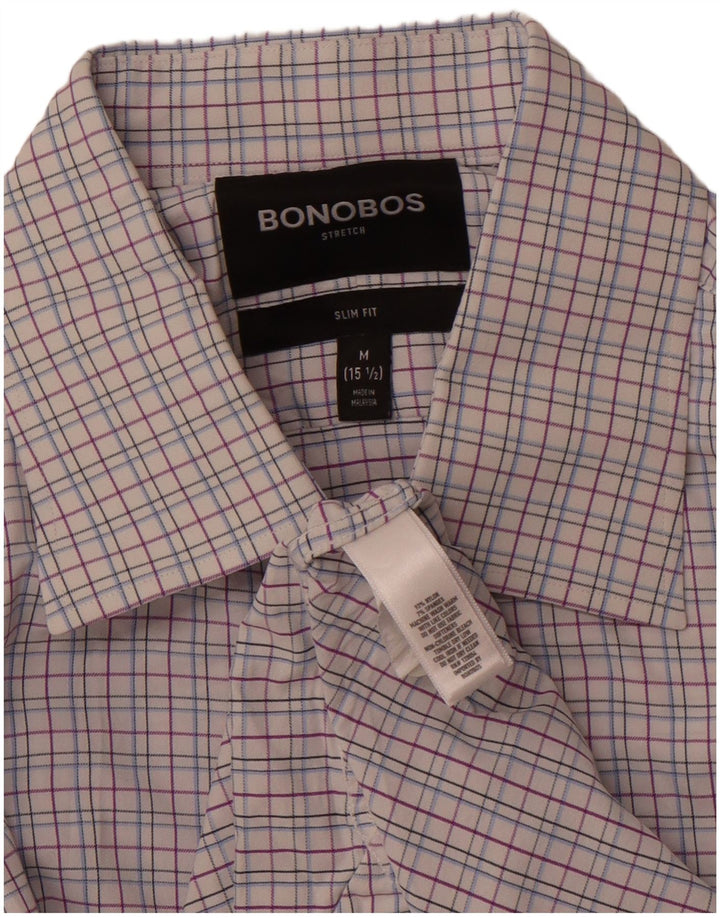 BONOBOS Camicia da uomo slim fit taglia 15 1/2 nylon a quadri rosa medio