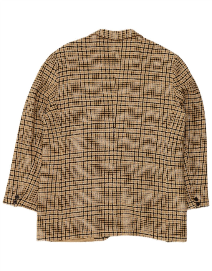 GENNY Giacca blazer da donna a 2 bottoni US 14 XL Seta a quadri beige