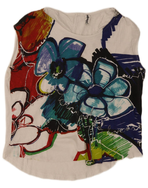 Desigual - Canotta grafica da donna, vestibilità ampia, UK 18, XL, cotone floreale bianco