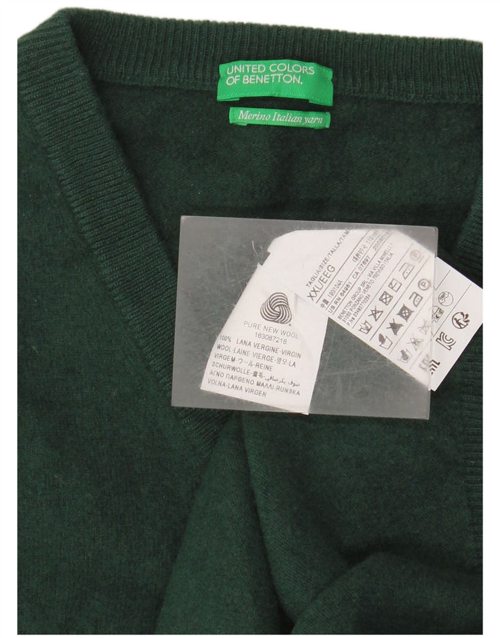 Maglione da donna con scollo a V Benetton UK 20 2XL Lana verde