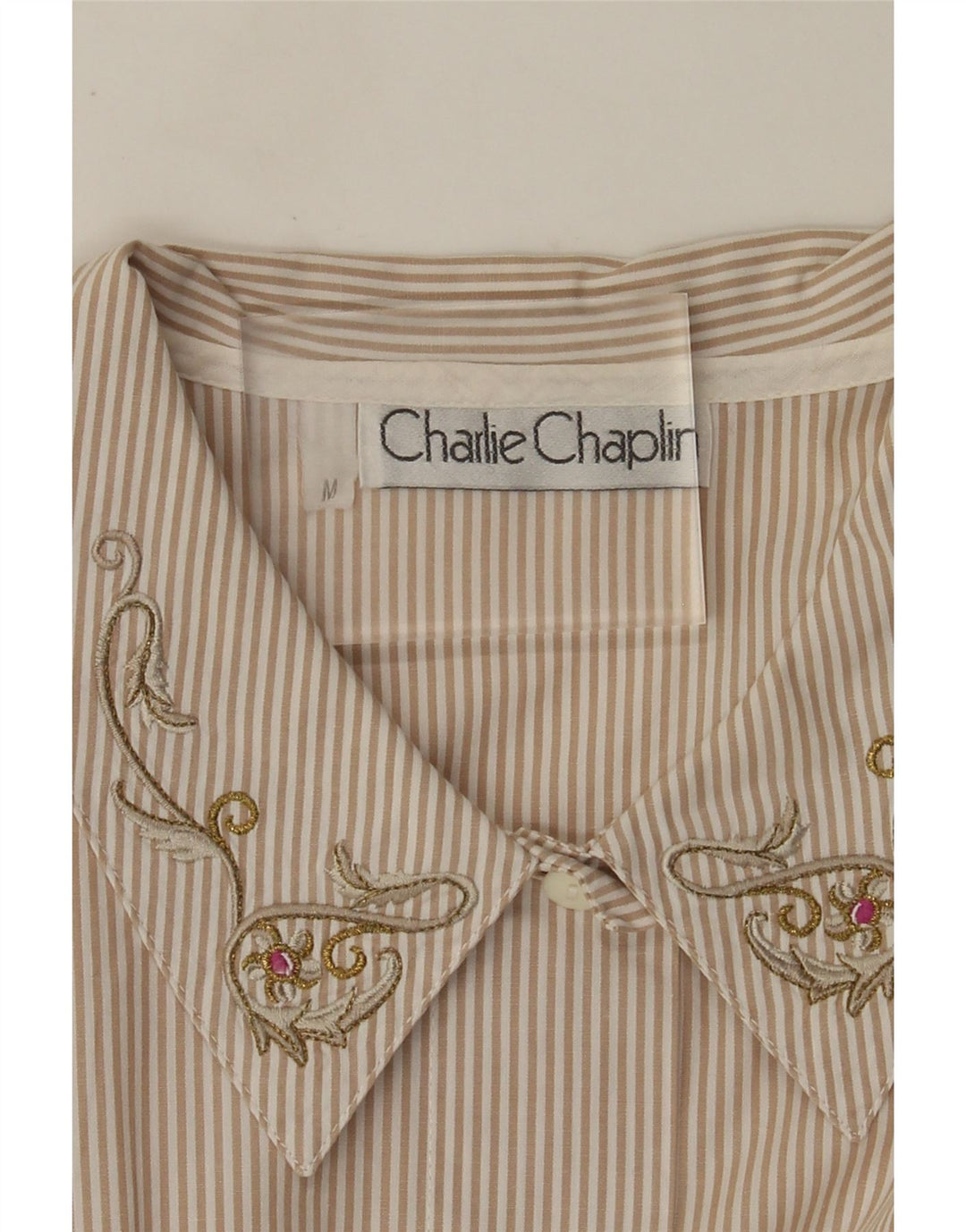 Camicia da donna vintage UK 14 cotone gessato beige medio