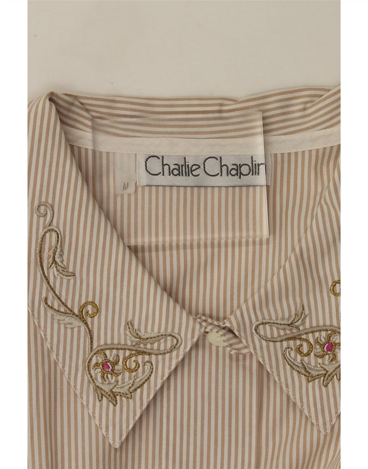 Camicia da donna vintage UK 14 cotone gessato beige medio