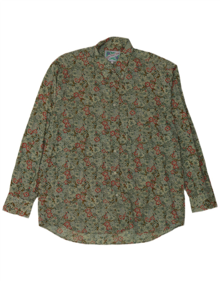Camicia da uomo vintage in cotone floreale verde grande