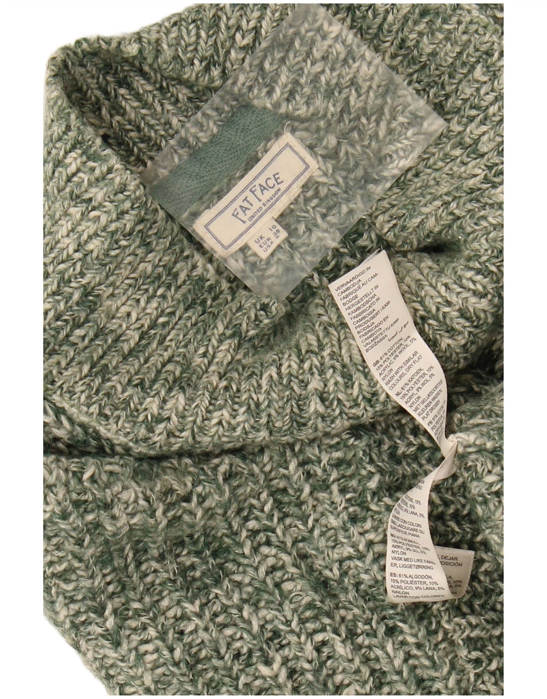 FAT FACE Womens Turtle Neck Jumper Sweater UK 10 Small Green Flecked