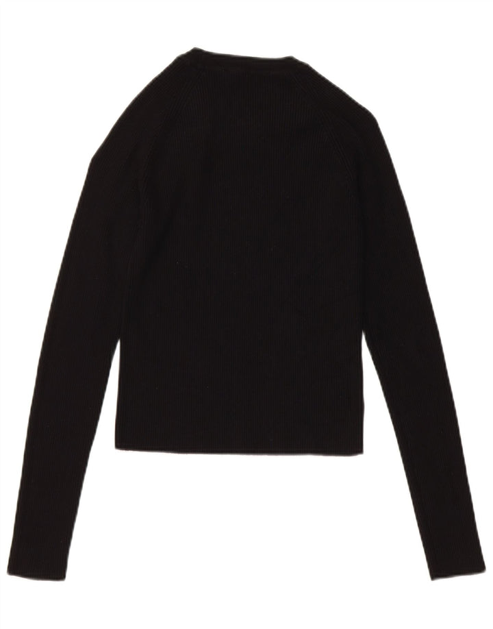 Top corto da donna Zara a maniche lunghe UK 14 grande viscosa nera