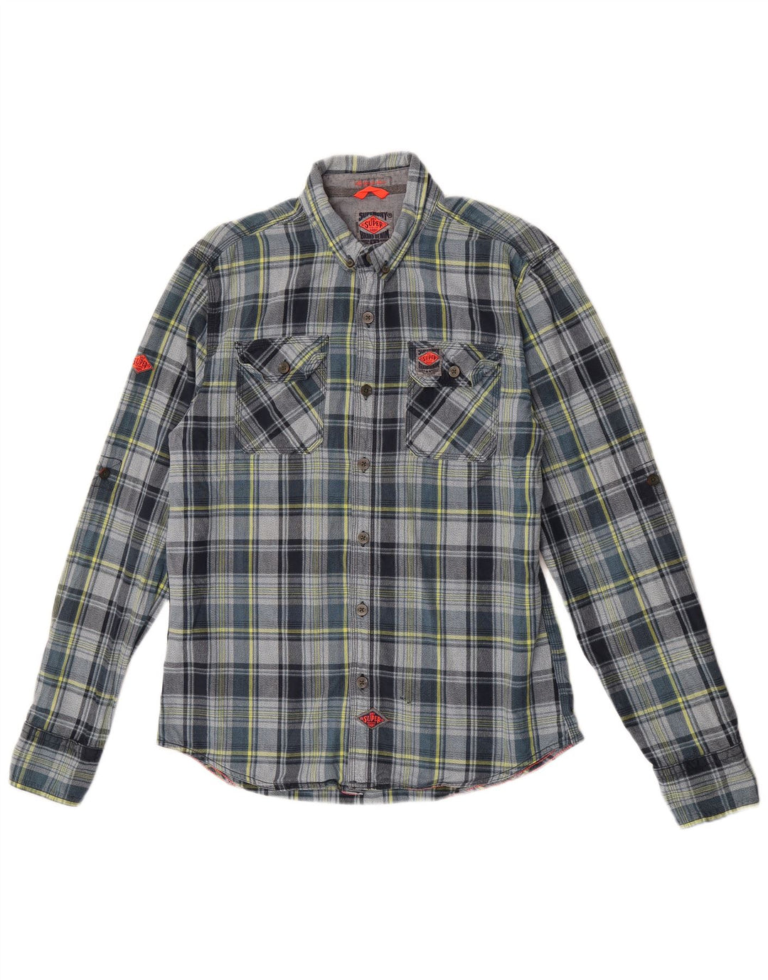 Camicia da uomo in flanella Superdry 2XL in cotone a quadri grigi
