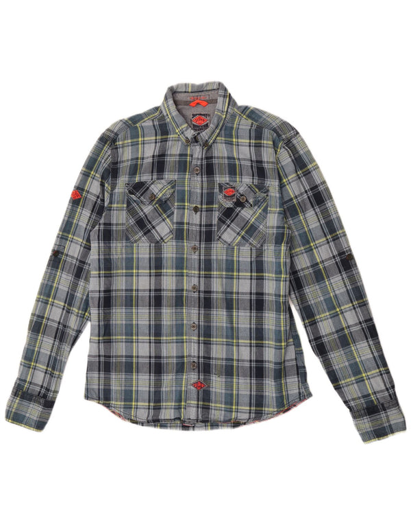 Superdry Mens Flannel Shirt 2XL Grey Check Cotton