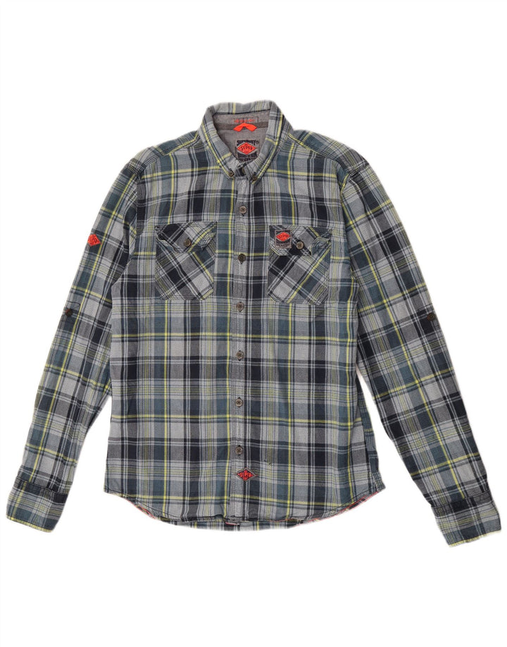 Camicia da uomo in flanella Superdry 2XL in cotone a quadri grigi